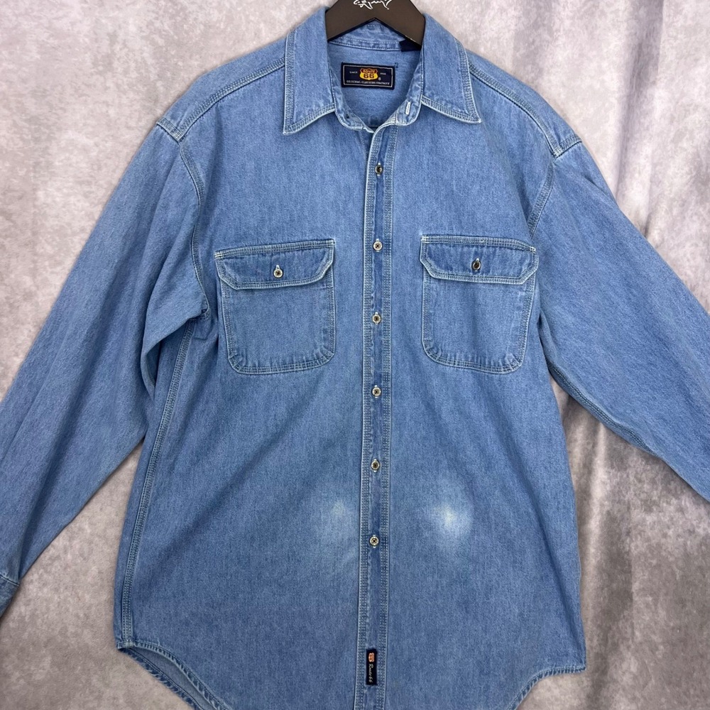 Route 66 Mens Medium Denim Button‎ Down Shirt Long Sleeve Blue Cotton RN 42000